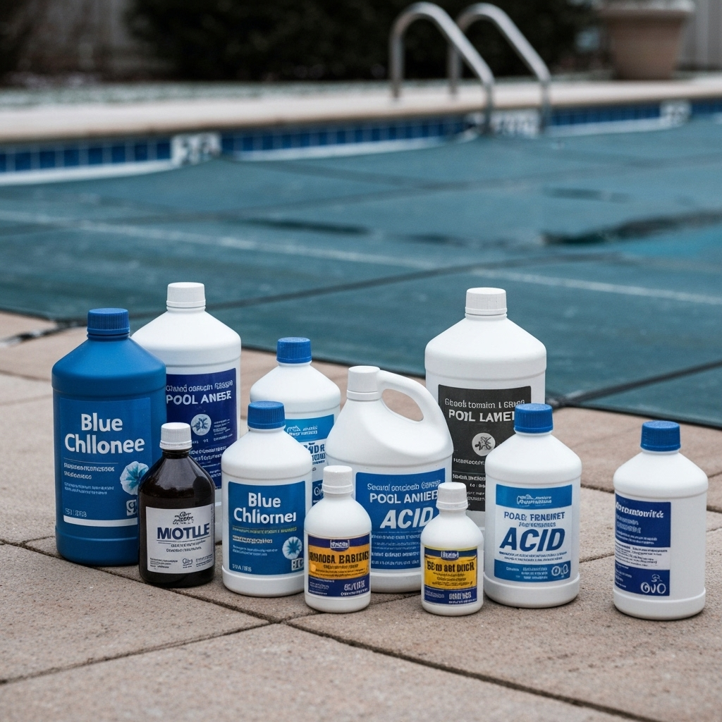 Winter pool chemicals assortment