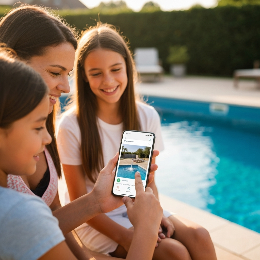 family managing pool via app