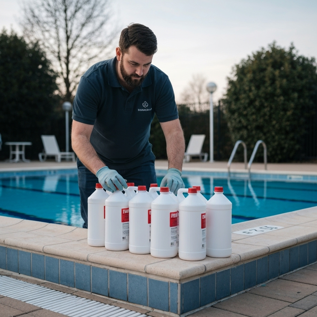 Technician checks pool chemicals
