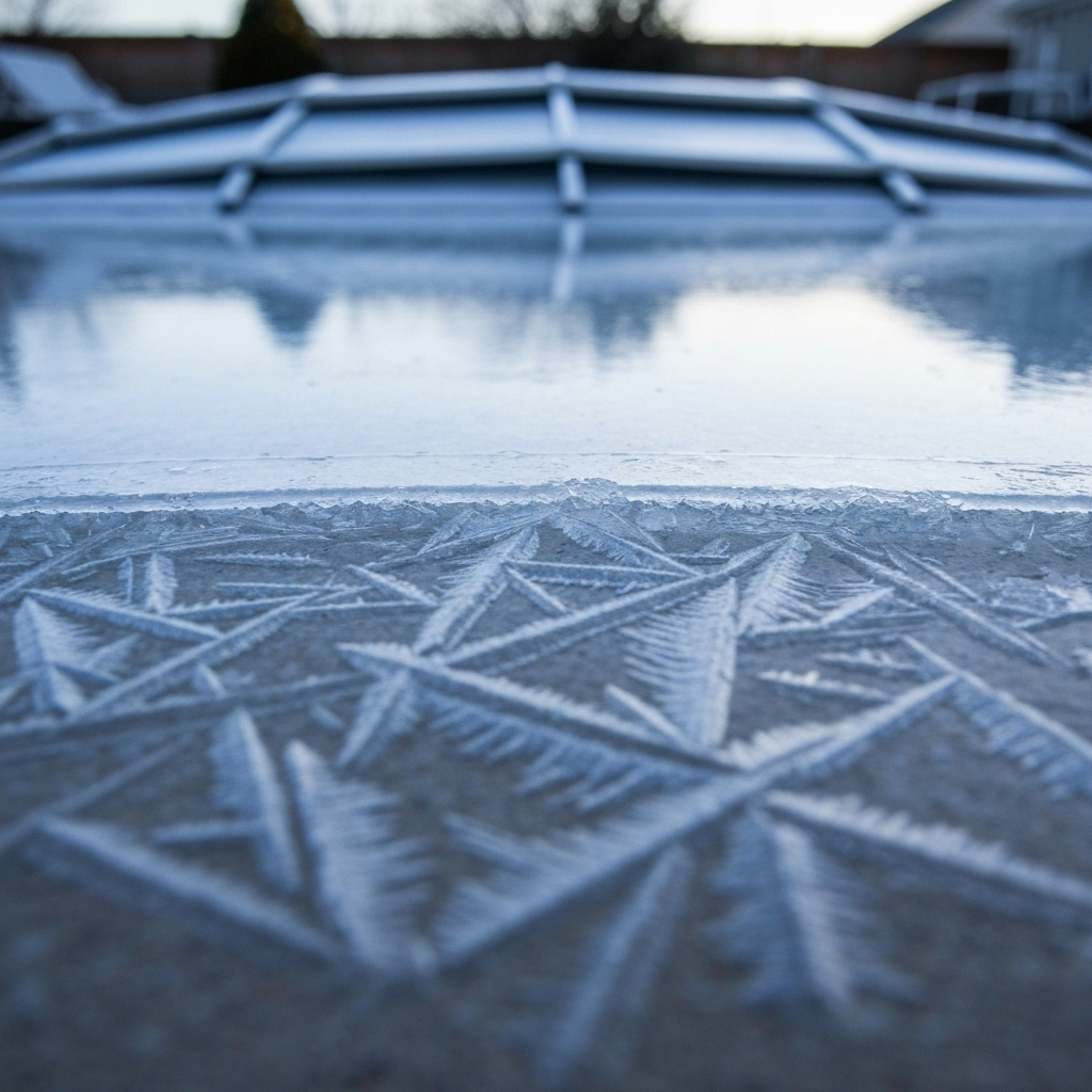 Ice forming on covered pool edge