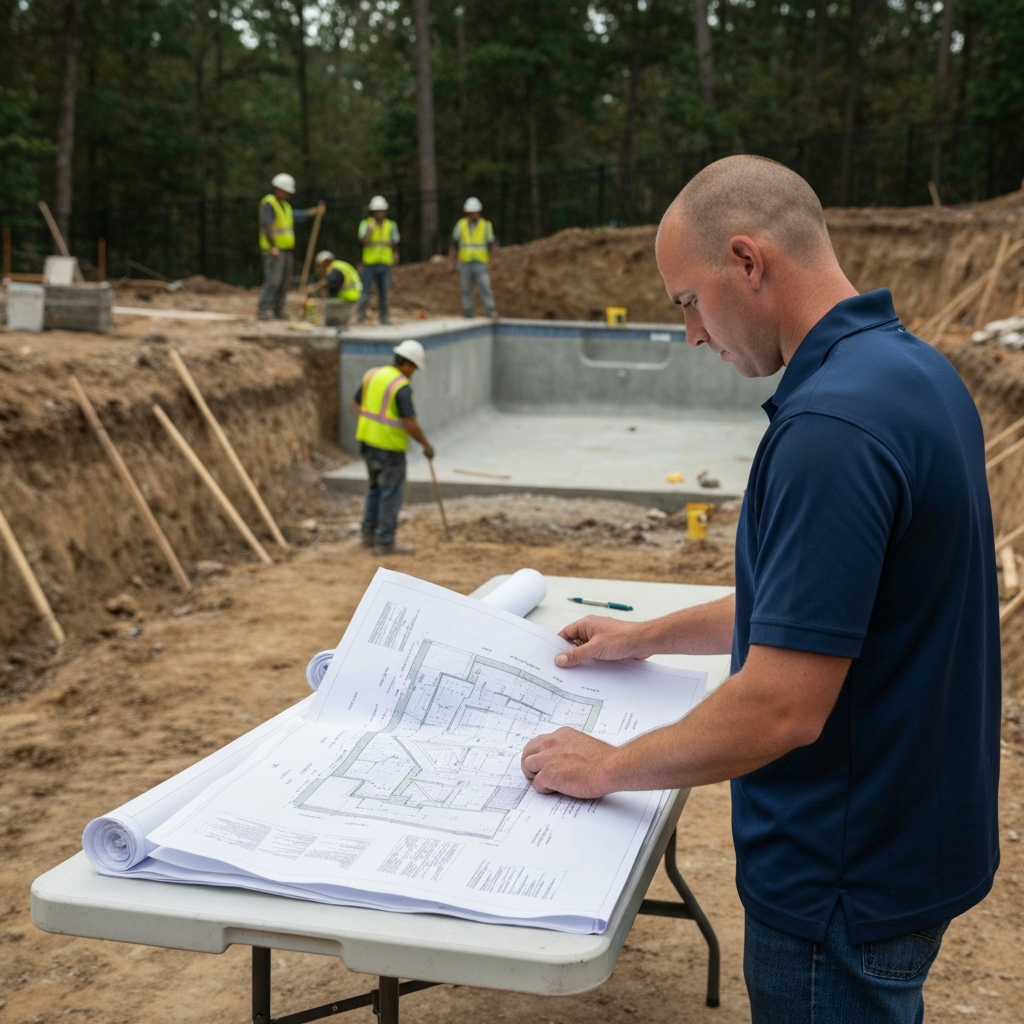 engineer pool plans slope yard