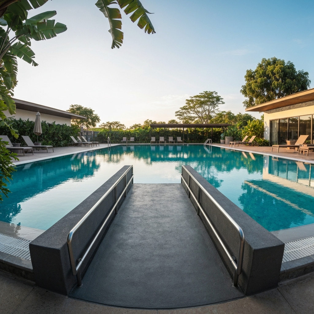 Modern pool with wide access ramp