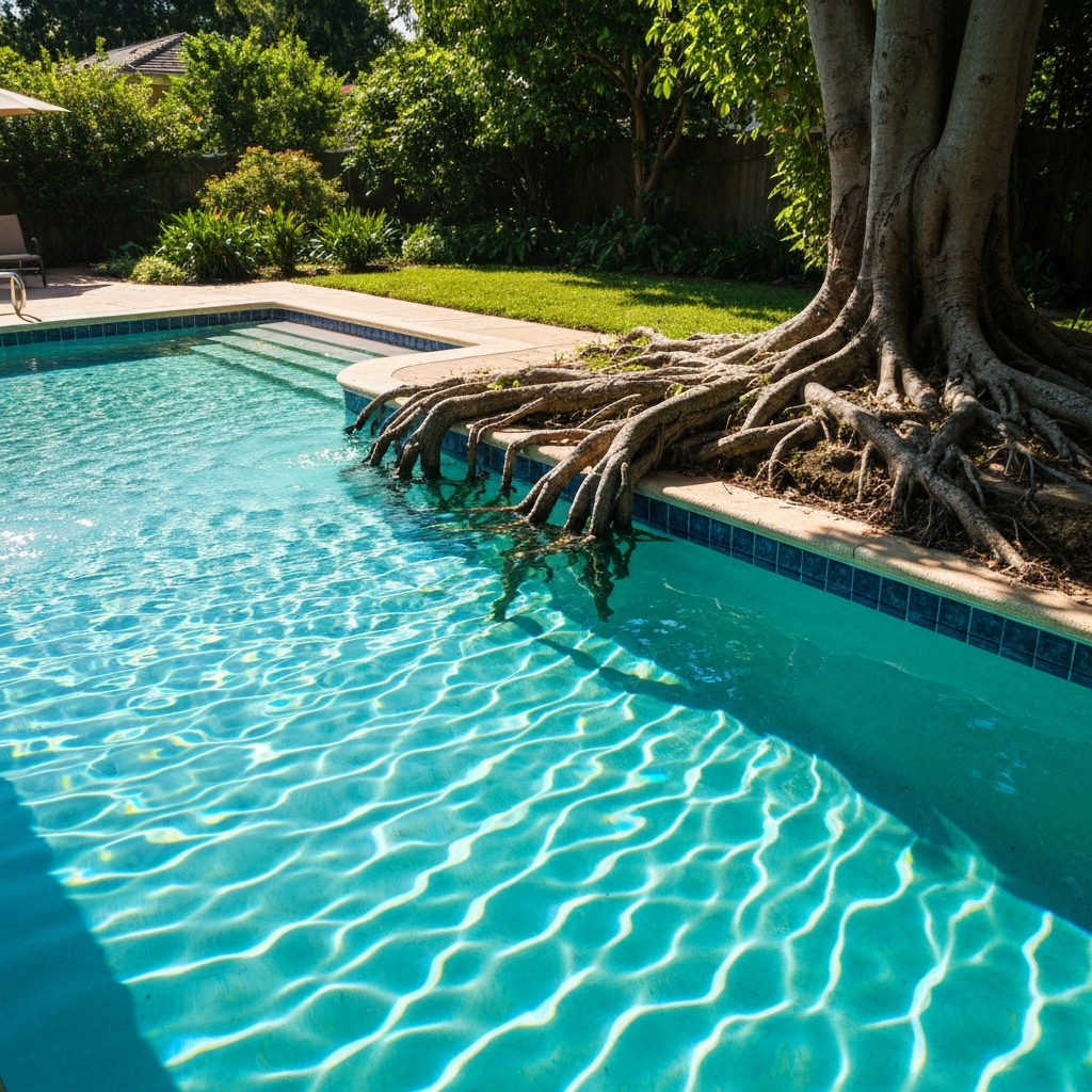 Tree roots near pool causing damage