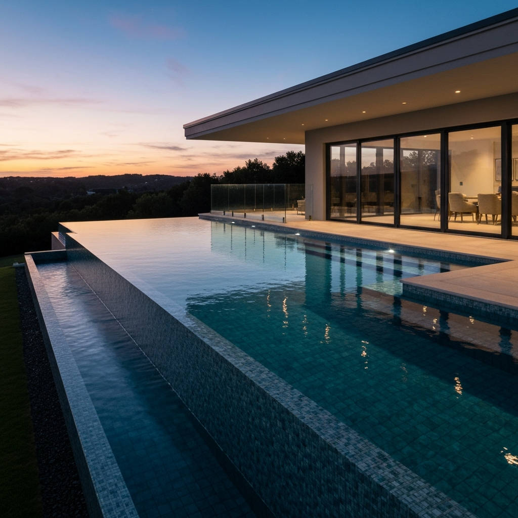 Infinity pool with glass wall