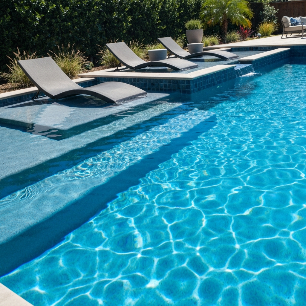 Baja shelf in backyard pool