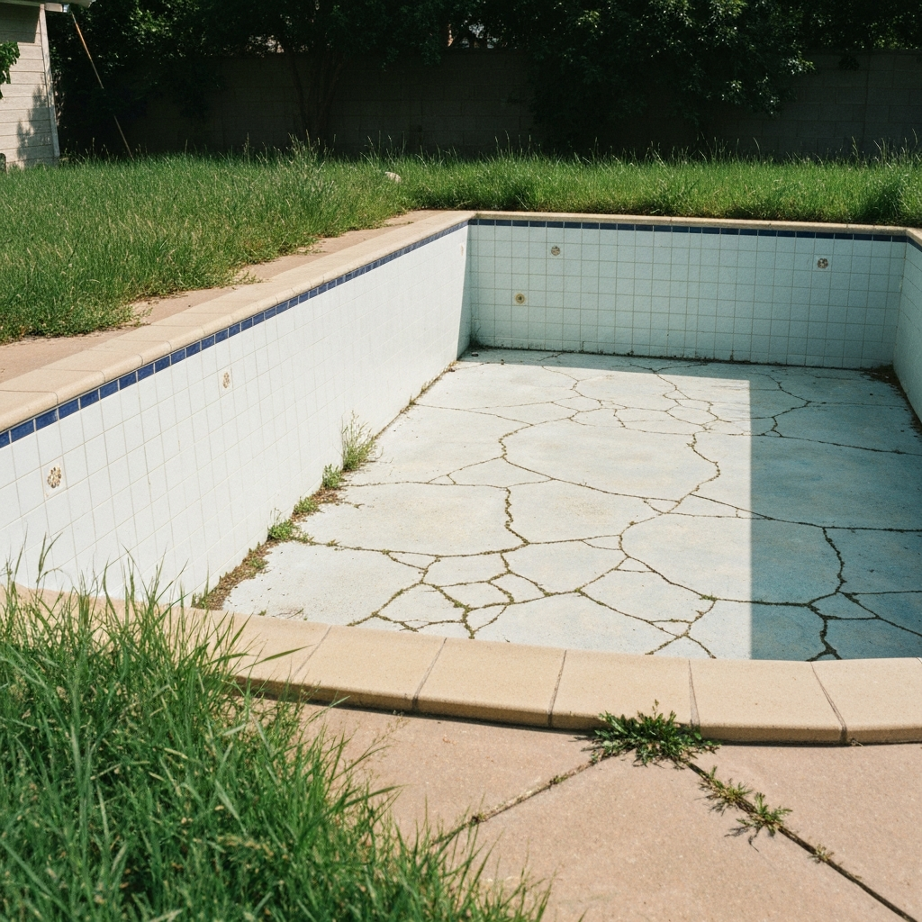 old cracked backyard pool