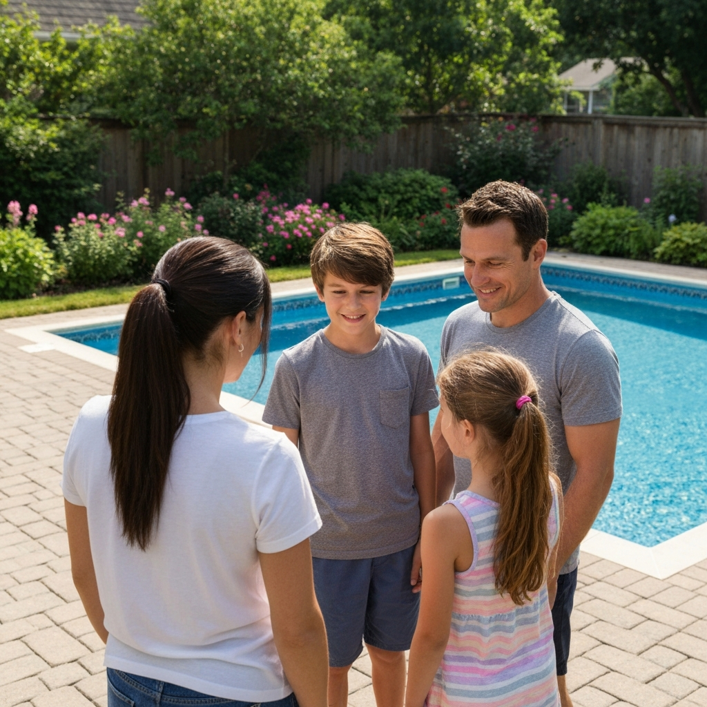 Family planning pool in backyard