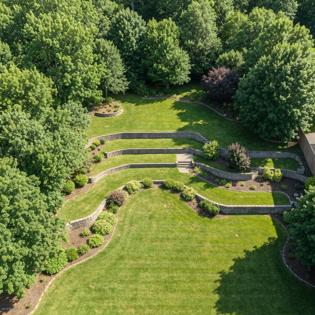 Backyard with slope and sunlight
