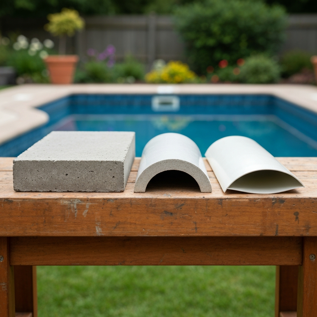 Pool material samples displayed