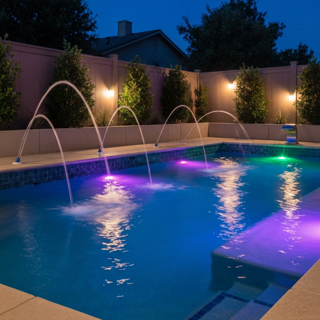 Mini pool with lighting and seats, compact swimming pool